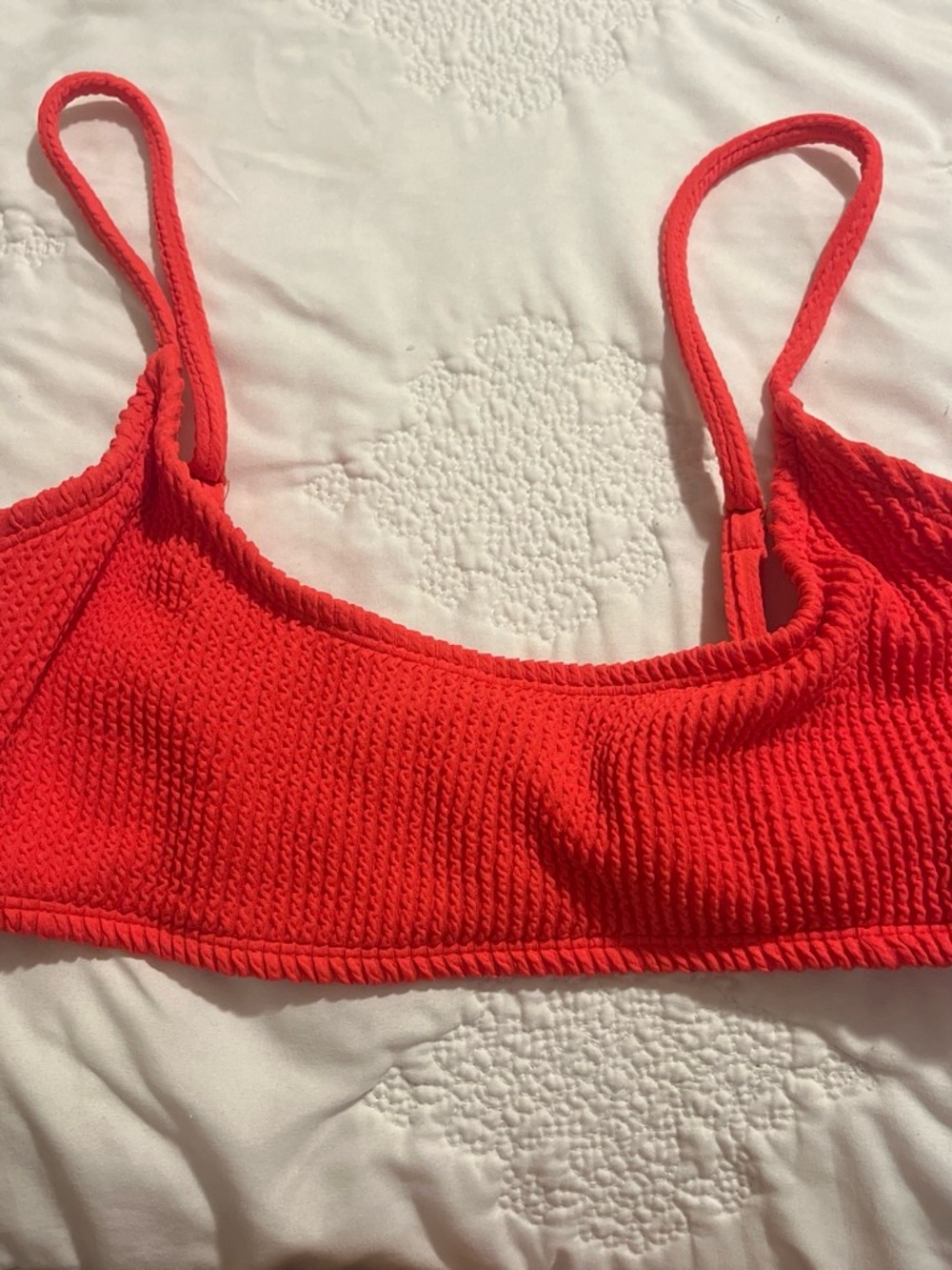 No Boundaries Red Textured Bikini Top